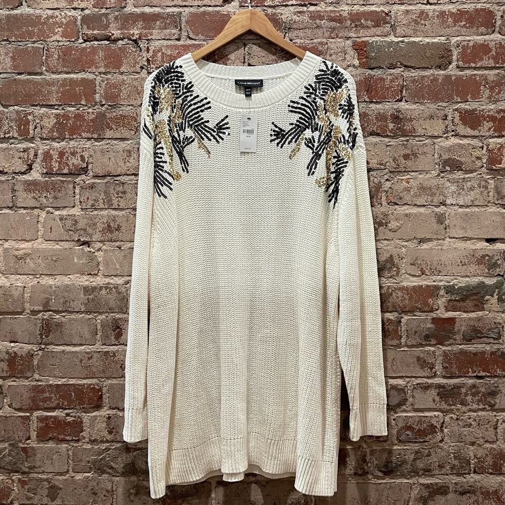NEW Lane Bryant Ivory Sequin Embellished Crew Neck Sweater Size 26/28 - Picture 4 of 8
